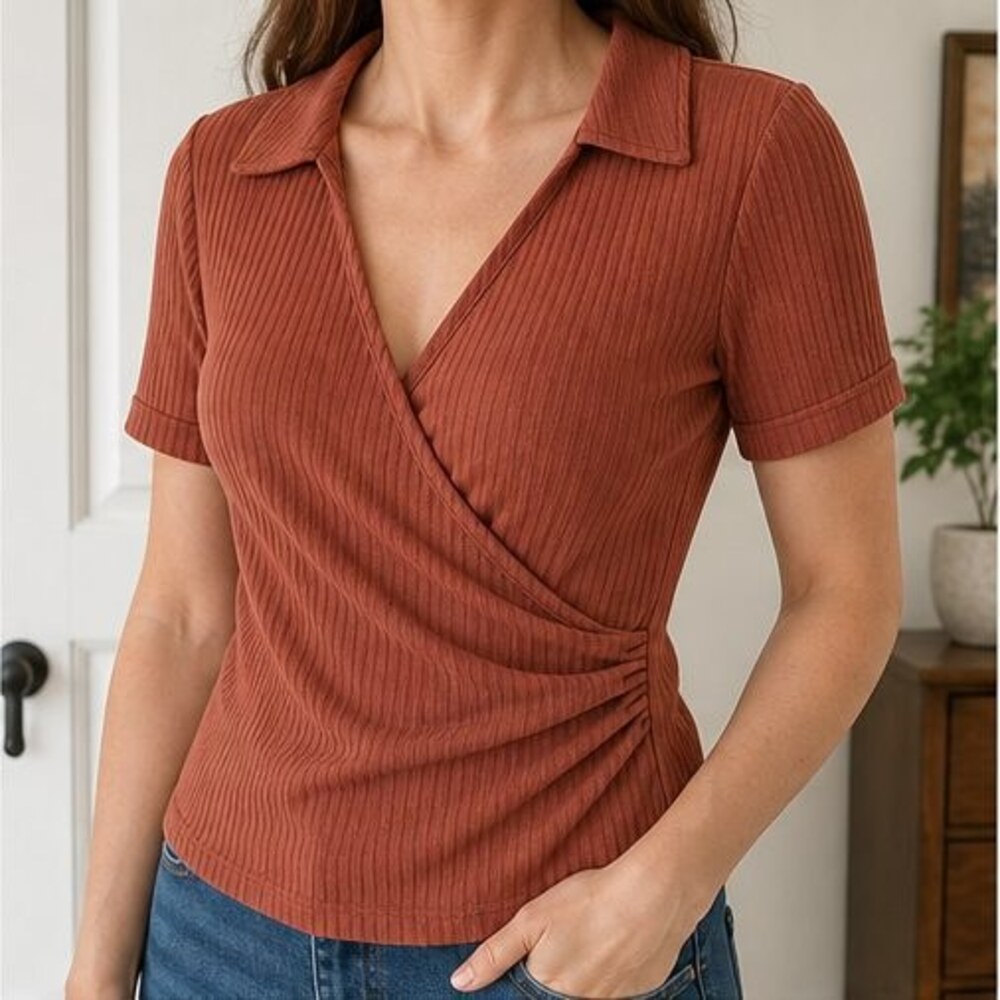 Rust Wrap Blouse - Picture 2 of 6